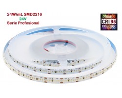 Tira LED 5 mts Flexible 24V 120W 1500 Led SMD 2216 IP20 2700ºK, Serie Profesional IRC >95